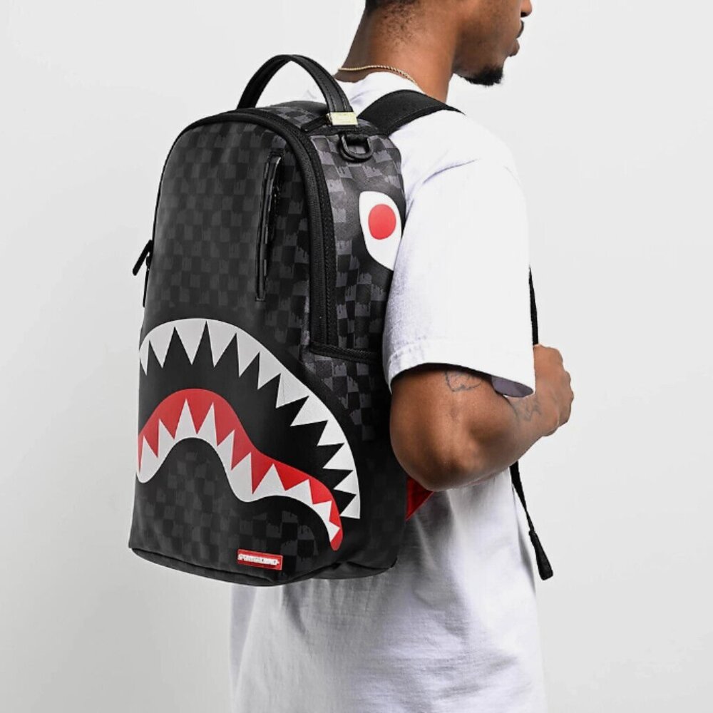 COPY - Sprayground Drip Checkerboard Shark Backpack🔥Black Bookbag Travel Bag Sc…